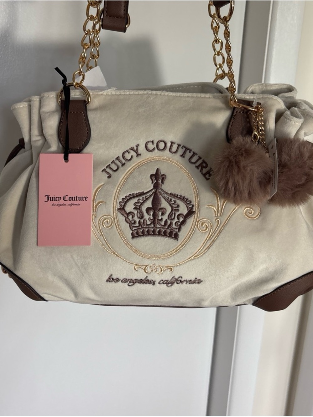 Juicy Couture Cream & Brown Chain-Handle Logo Shoulder Bag